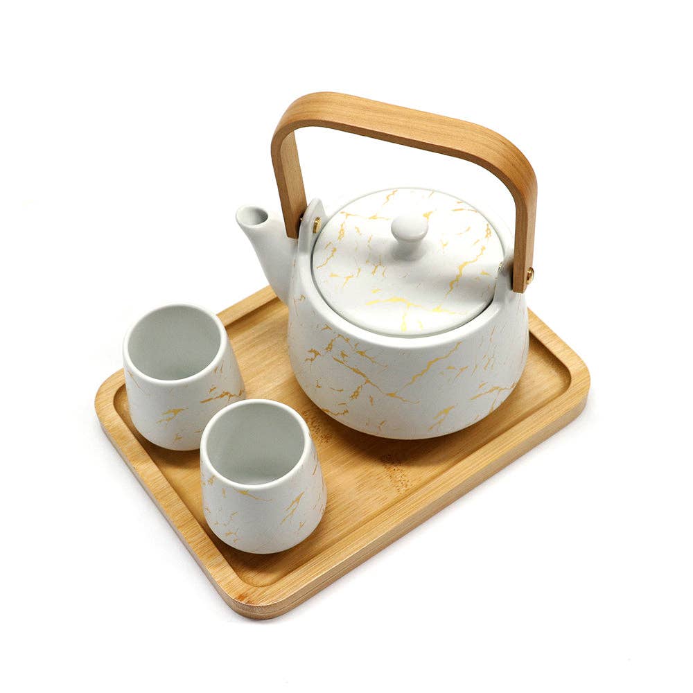 Teaset - White Marble Glazed Tea Set 22 oz