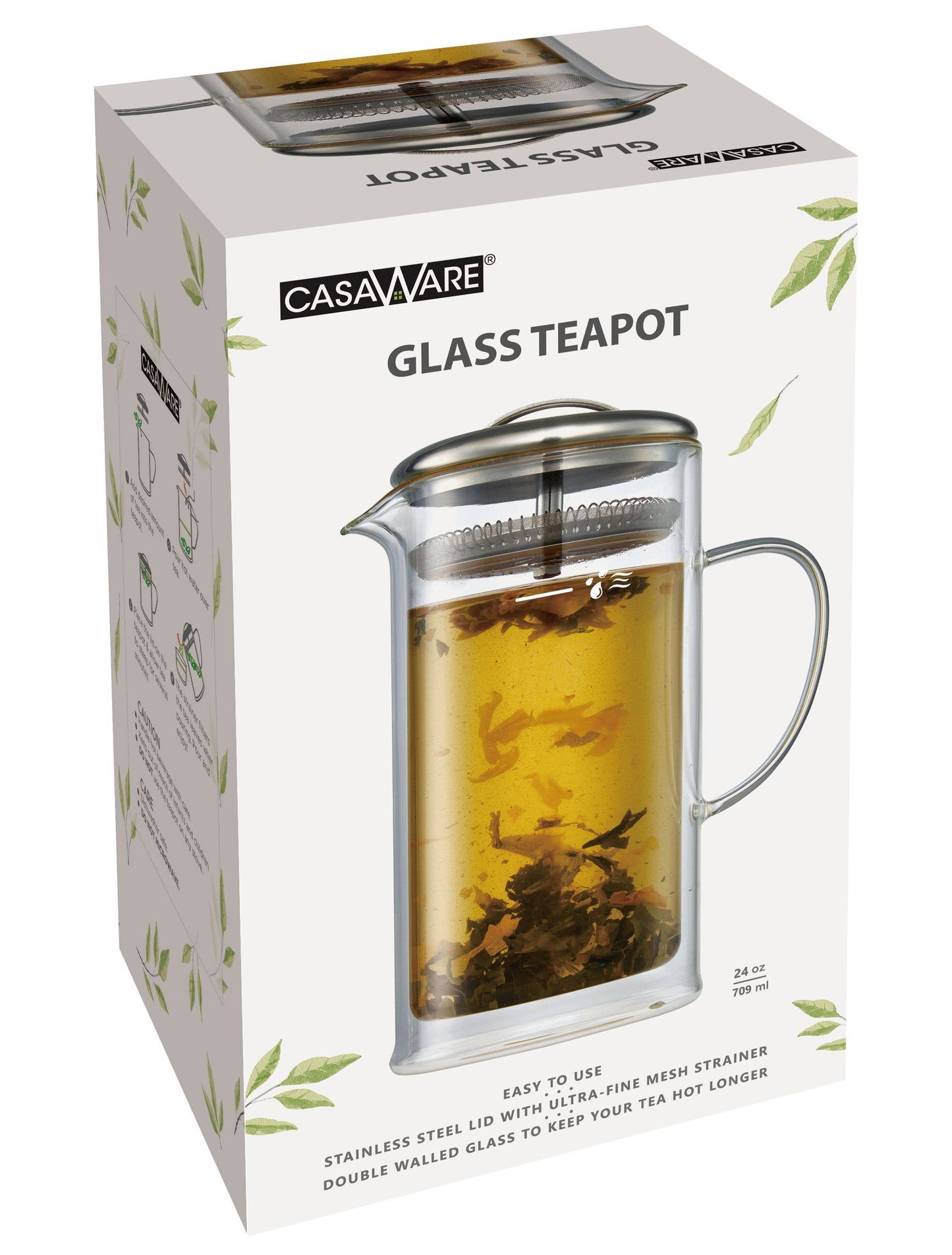 Teapot - Double Wall Glass W/Strainer 24oz