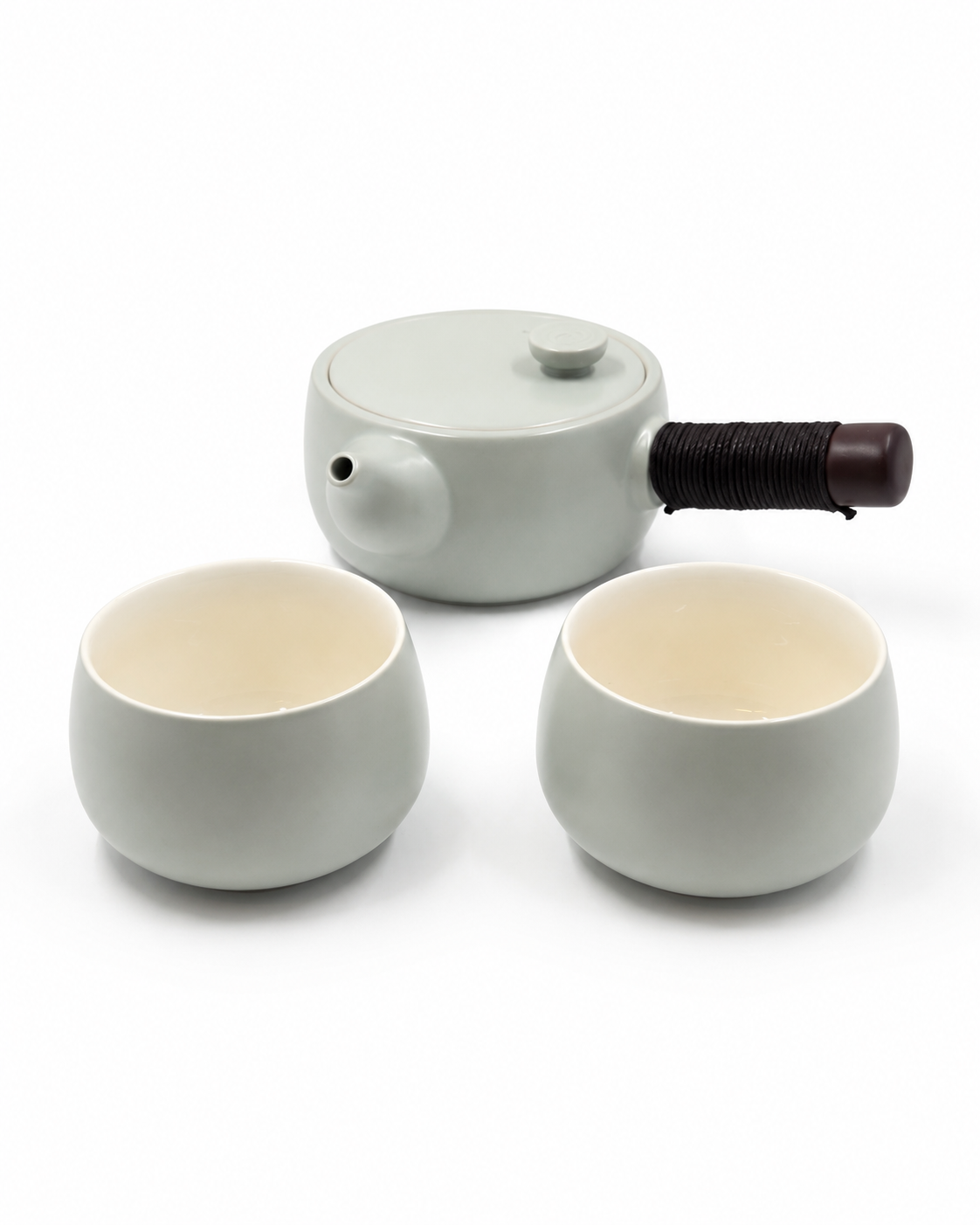 Tea Set - Kyusu Side-Handle Ceramic Pot with Two Cups