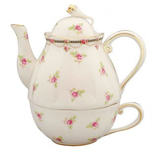 Tea For One Set-Blue Vintage Rose 3 Piece - 16oz