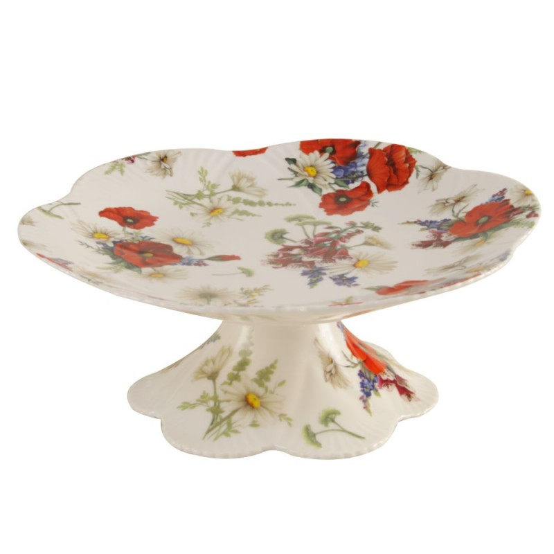 Decorative Cake Stand - Red Poppy Scalloped (10.5”)