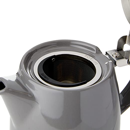 Café Olé PT-018 Premium Tea Pot, 18/10 Stainless Steel, Mirror Polished,  18oz, Stay Cool Hollow Handles, Perfect Pour Spout, Silver