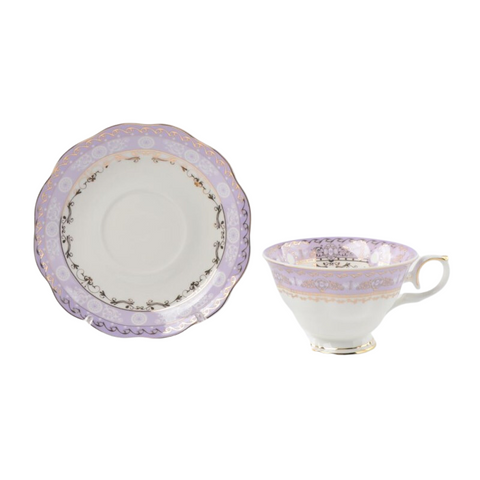 Tea Cup and Saucer Set - Lavender Luster Scallop