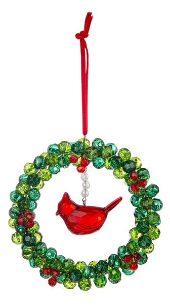 Ornament - Cardinal Christmas Berry Wreath