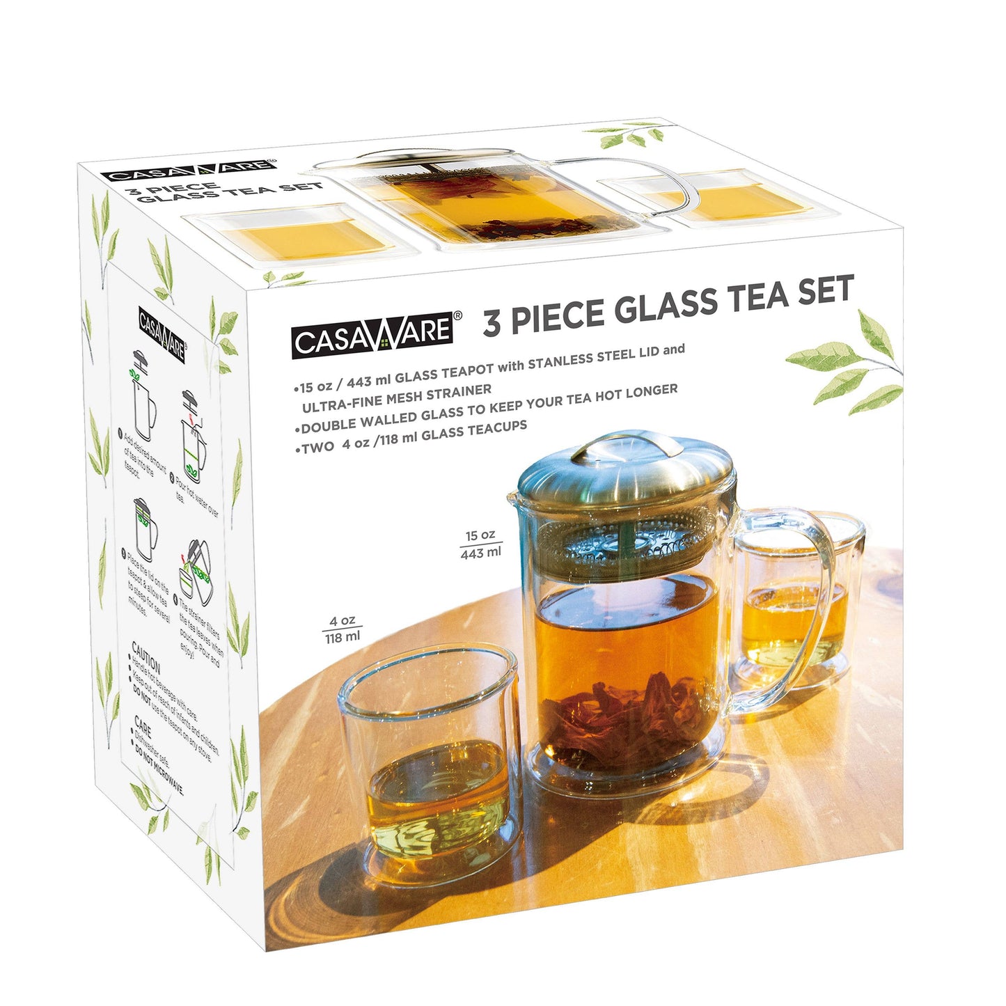 Teaset - 3pc Double Wall Tea Strainer & Cup Set