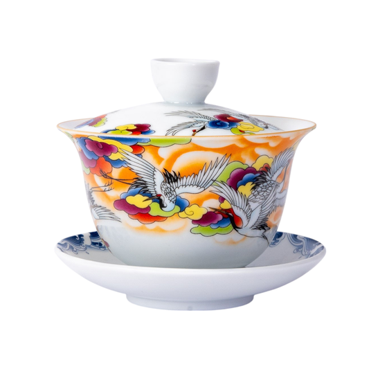 Gaiwan - Tea Brewing Cup with Lid Japanese Crane 5 fl oz (150 ml)