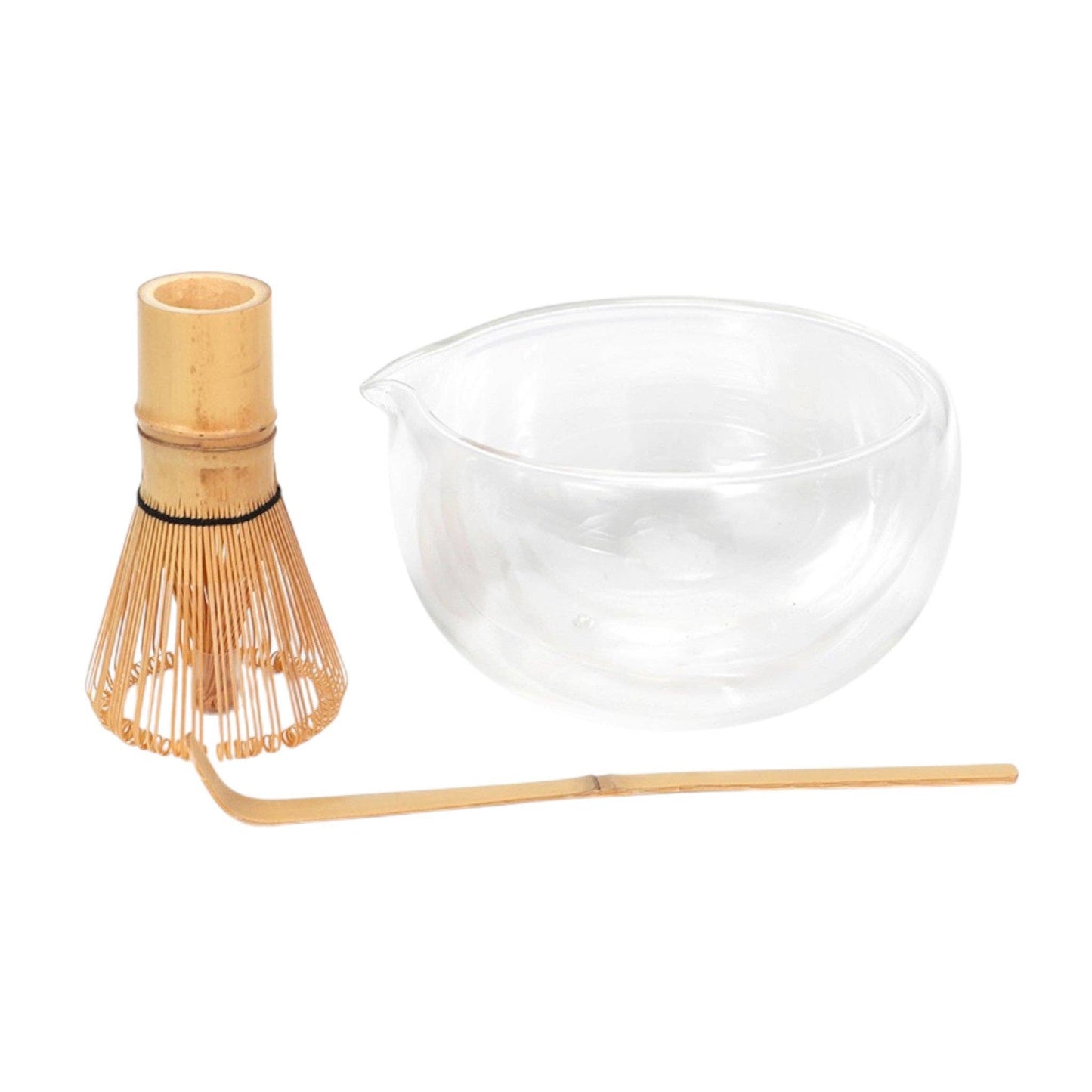Matcha Set - Double Wall Glass Matcha Latte Bowl with Whisk and Scoop