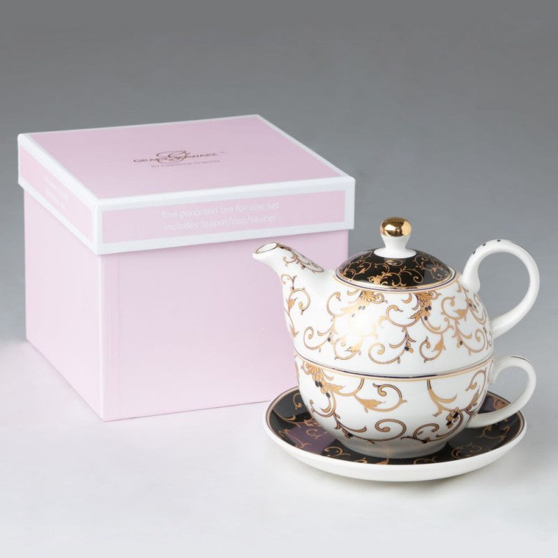 Tea For One Set with Gold Scroll