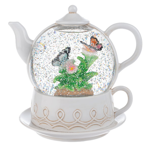 Teapot LED Light Up Shimmer Snow Globe