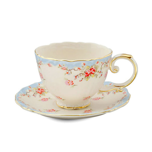 Teacup and Saucer Set - Blue Vintage Rose
