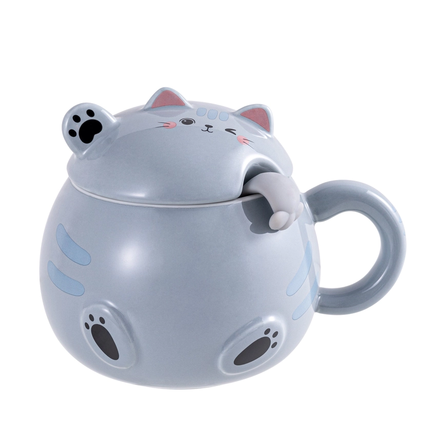 Mug - Whimsy Cat 15oz With Lid and Spoon