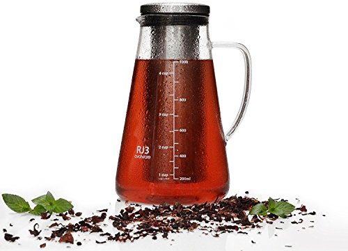 Airtight Cold Brew Iced Coffee Maker & Tea Infuser with Spout - 1L Ovalware  RJ3 Brewing Glass Carafe 
