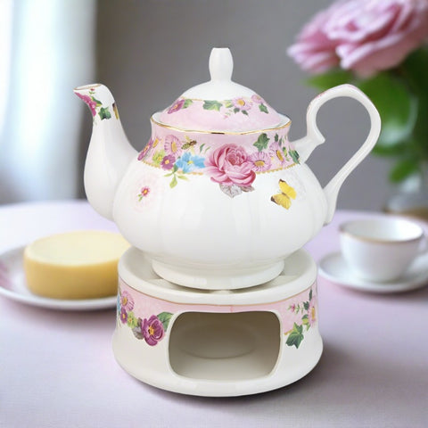 Teapot  - Rose Butterfly with Warmer