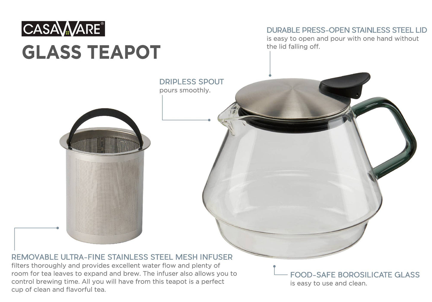 Teapot - Pure Glass W/ Black Handle