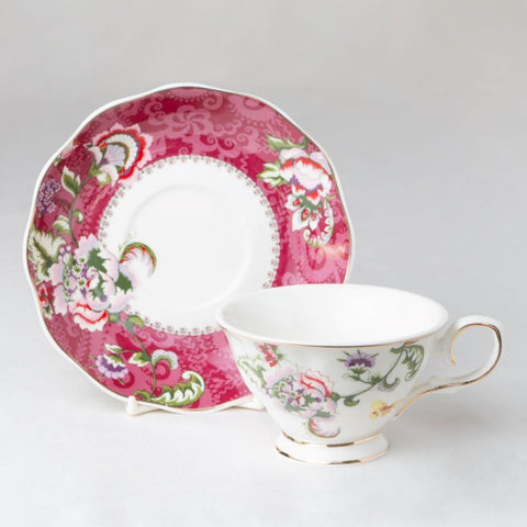 Tea Cup and Saucer Set - Pink Fan Floral