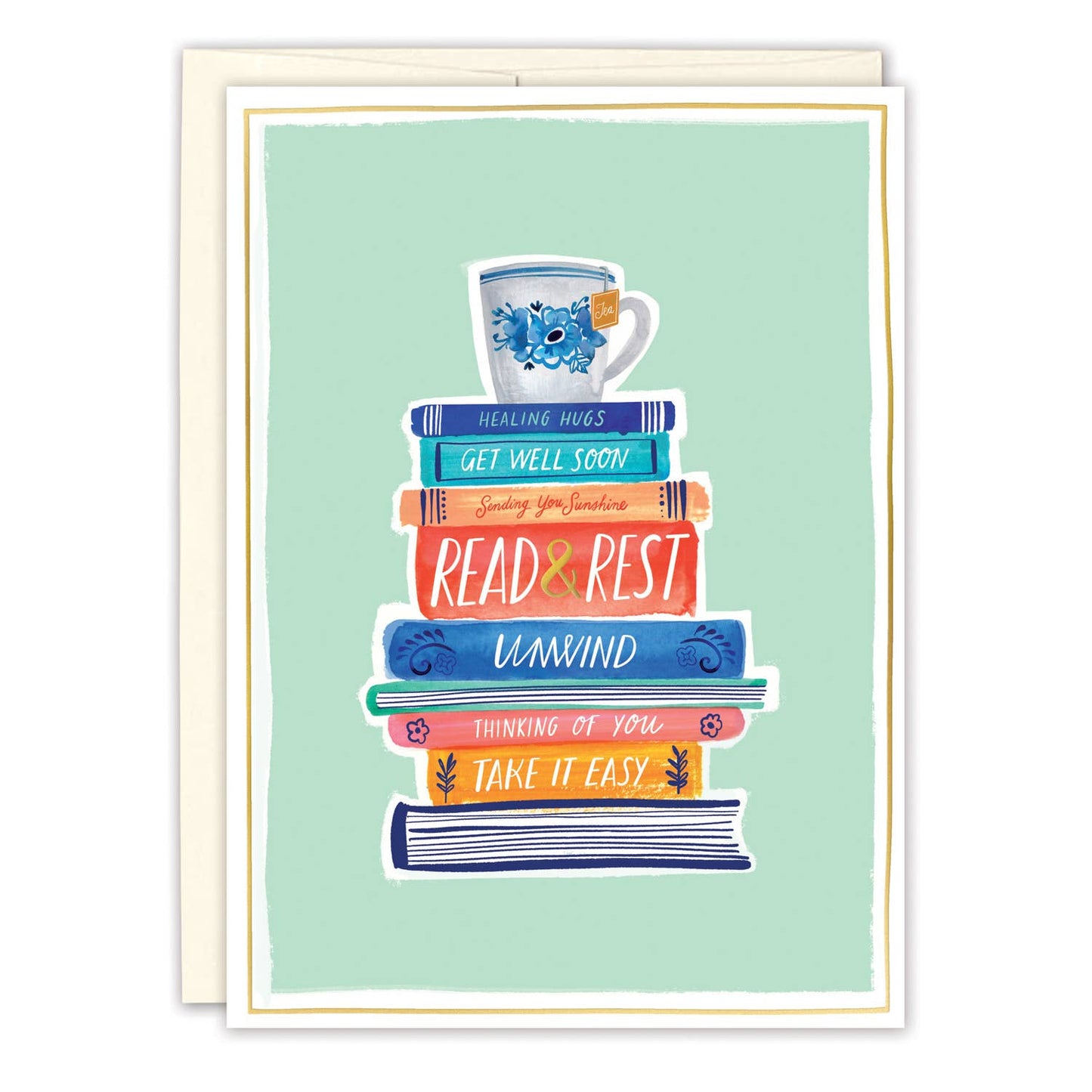Greeting Card - Book Stack Get Well