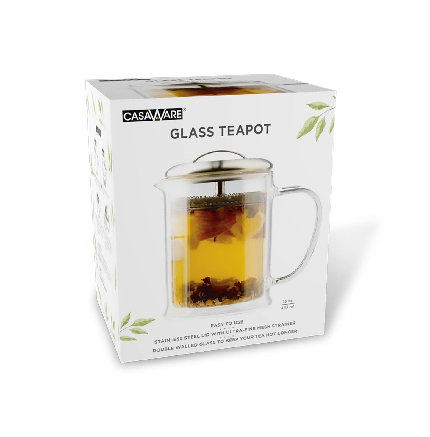 Teapot - Double Wall Glass  W/Strainer 15oz