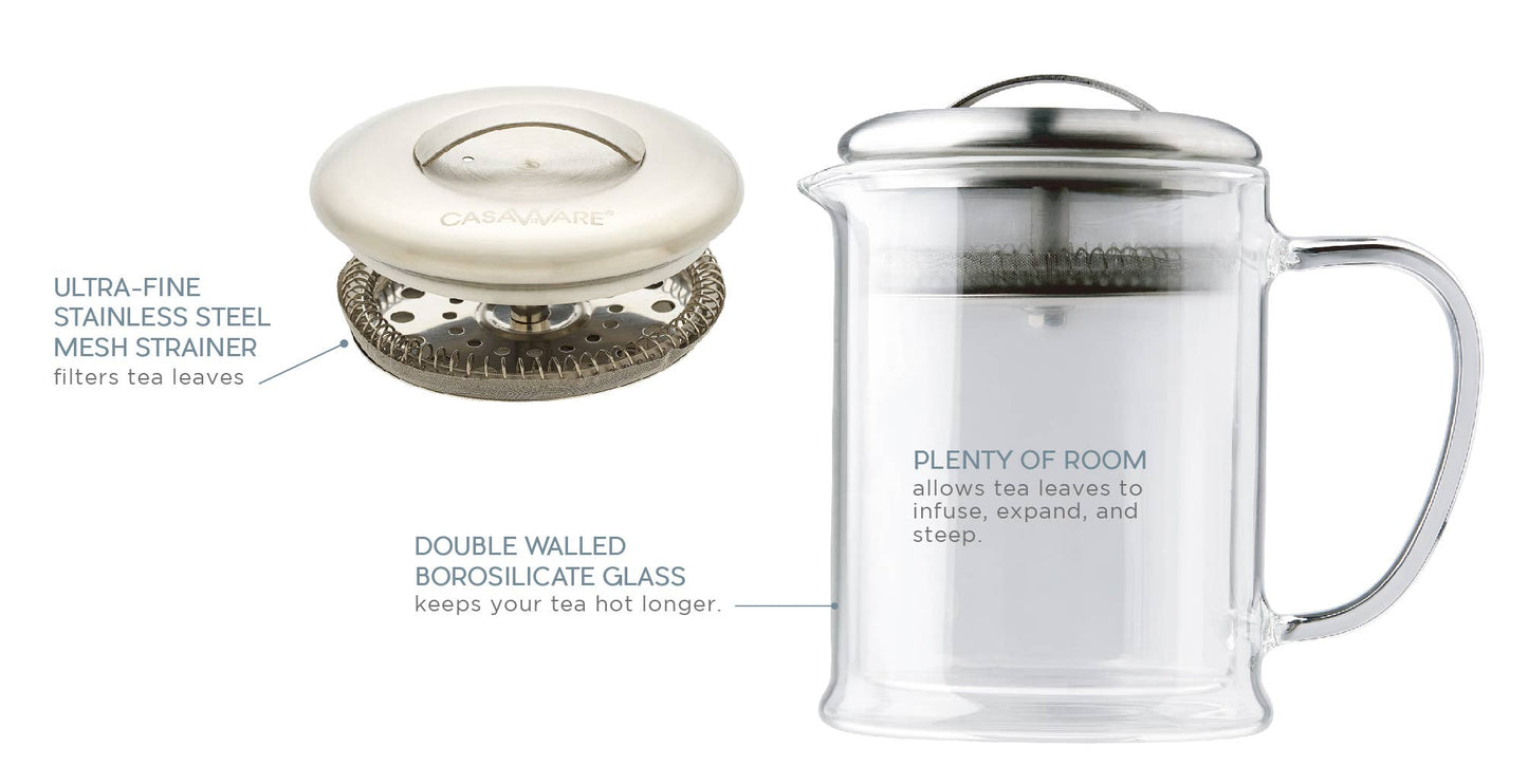 Teapot - Double Wall Glass  W/Strainer 15oz