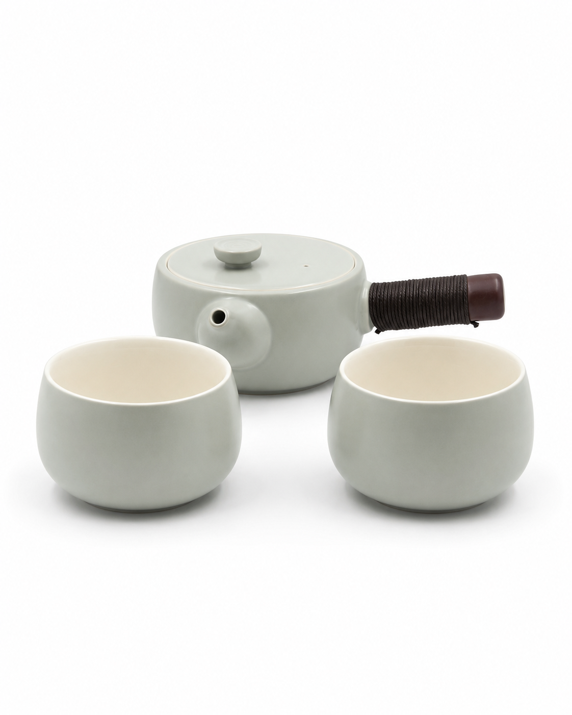 Tea Set - Kyusu  Side-Handle Ceramic Pot with Two Cups
