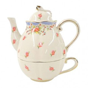 Tea For One Set-Blue Vintage Rose 3 Piece - 16oz