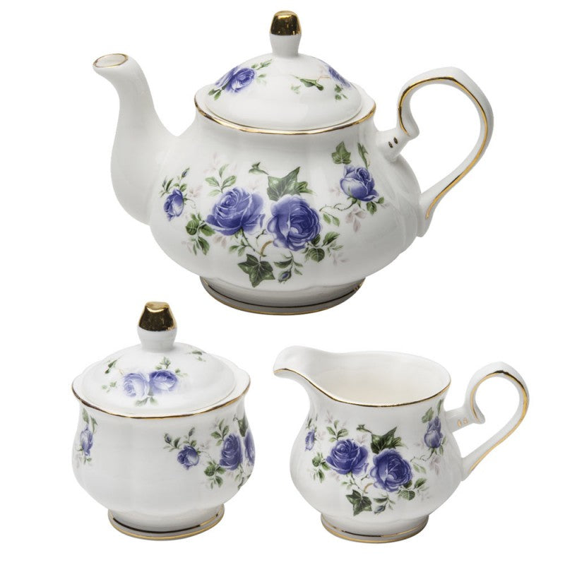 Tea Set- Blue Scatter Rose 3 Piece Tea Set