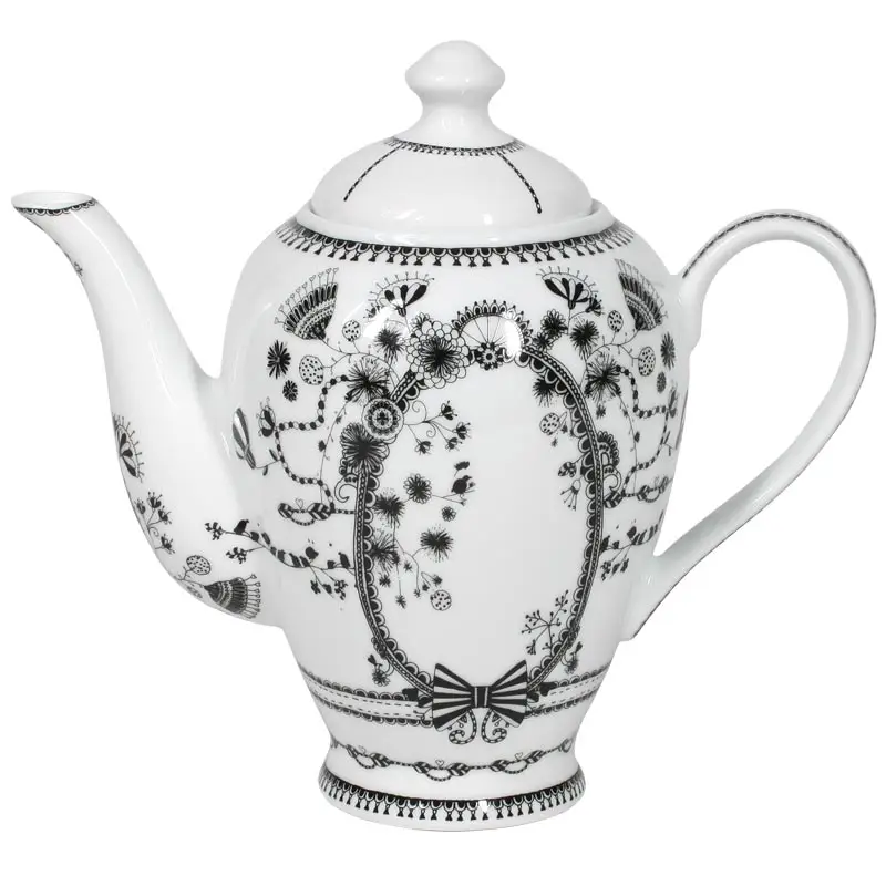 Teapot- Black & White Floral 44 fl.oz