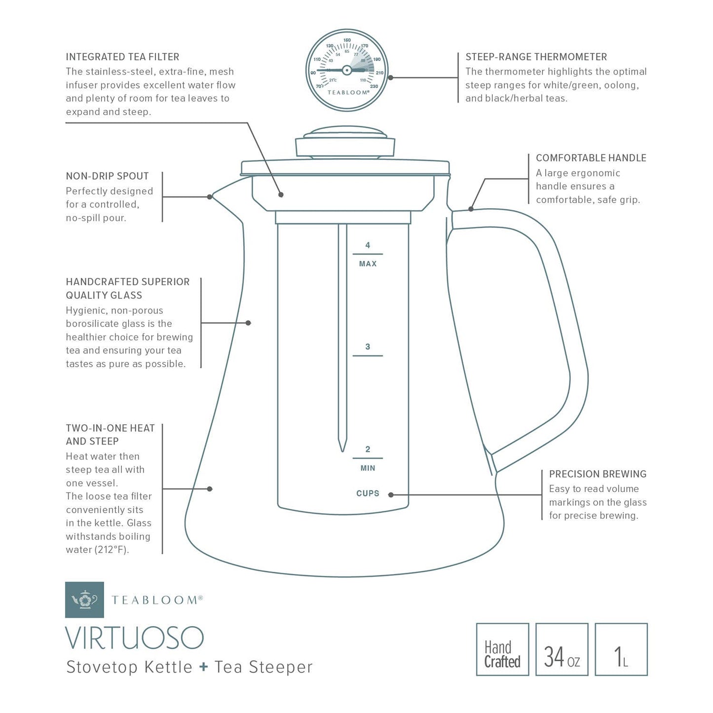 Tea Kettle and Tea Steeper -34oz(1l)