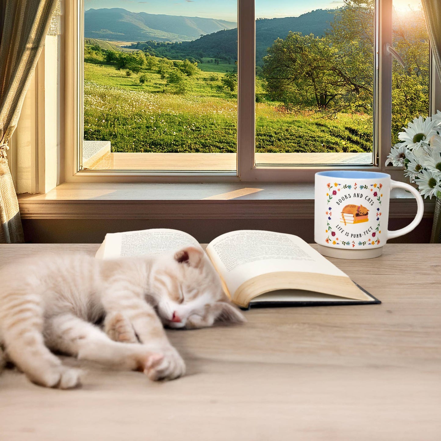 Mug - Books & Cats - 18 oz
