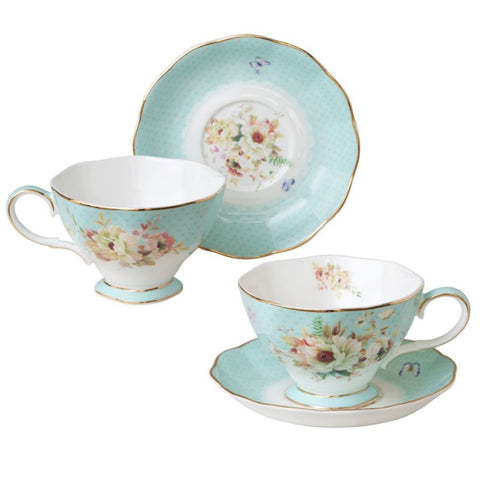 Tea Cup and Saucer Set - Blue Garden Floral