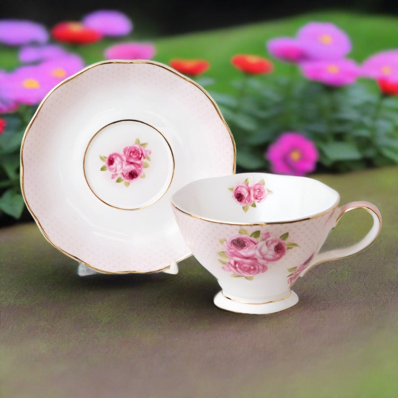 Tea Cup and Saucer Set - Pink Rose – Point Loma Tea