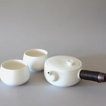 Tea Set - Kyusu  Side-Handle Ceramic Pot with Two Cups