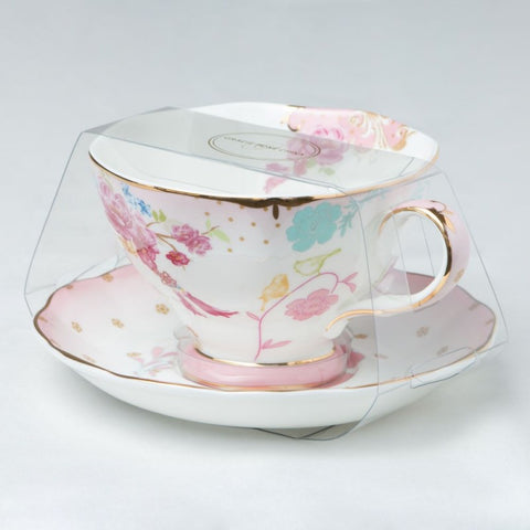 Teacup and Saucer Set - Pink Dot Rose 8oz