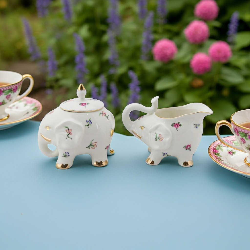 Creamer and Sugar Bowl Set - Happy Elephant
