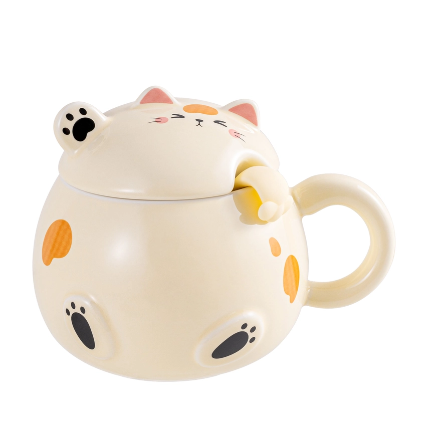 Mug - Whimsy Cat 15oz With Lid and Spoon