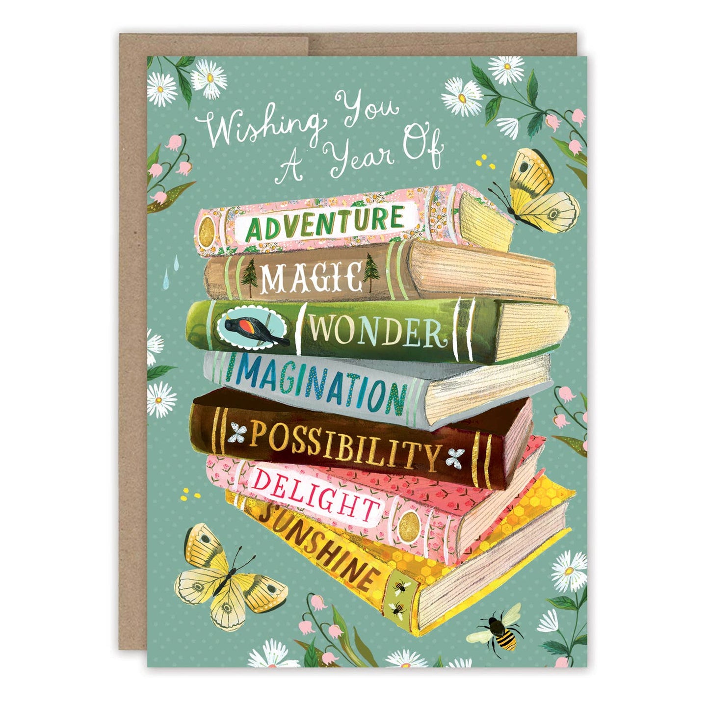 Greeting Card - A Year of Wishes Book Stack Birthday Card