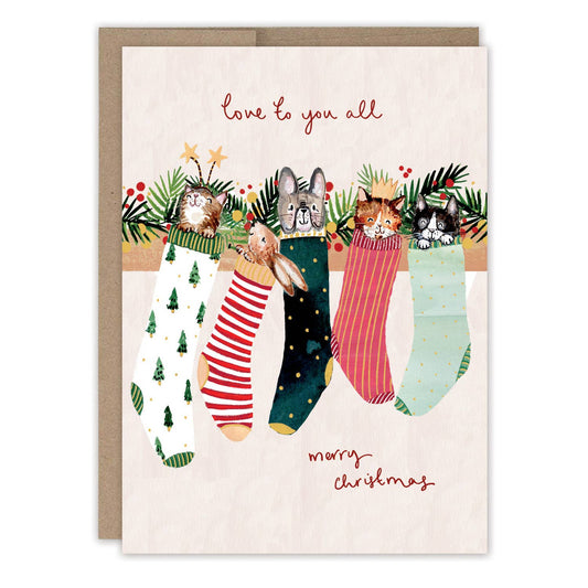 Greeting Card - Animals In Stockings Christmas Holiday Card