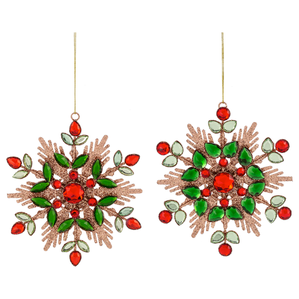 Ornament  - Jeweled Holiday Snowflake – Red & Green