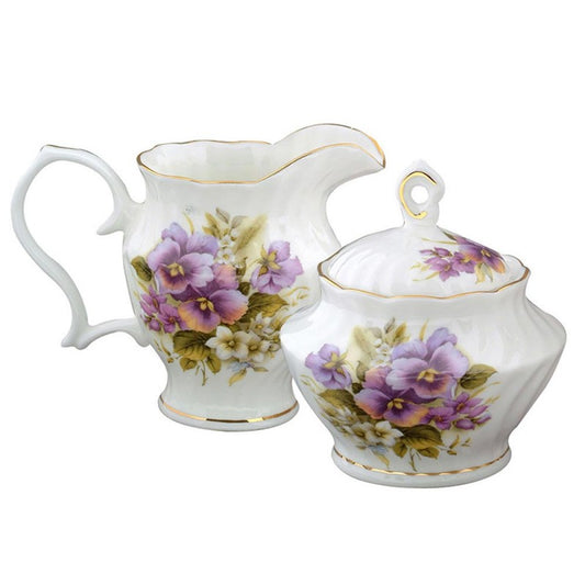 Creamer and Sugar Set - Pansy Floral
