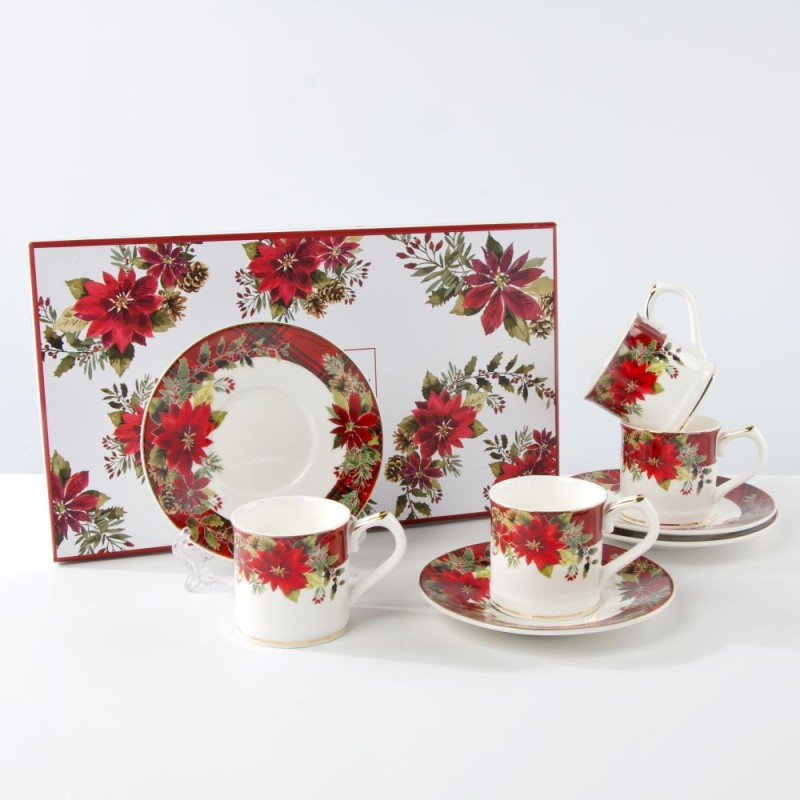 Teacup and Saucer Set - Poinsettia Demi
