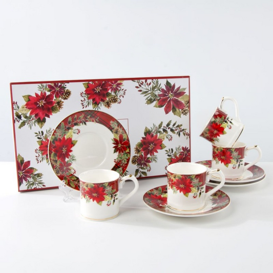 Teacup and Saucer Set - Poinsettia Demi