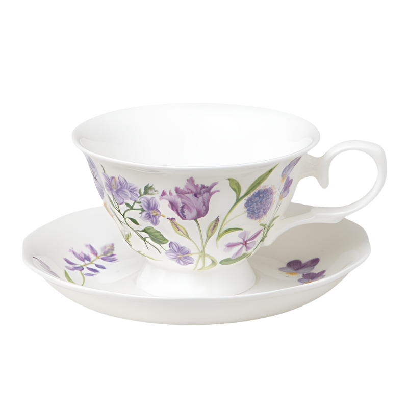 Tea Cup and Saucer Set - Purple Floral