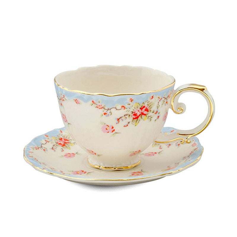Teacup and Saucer Set - Blue Vintage Rose