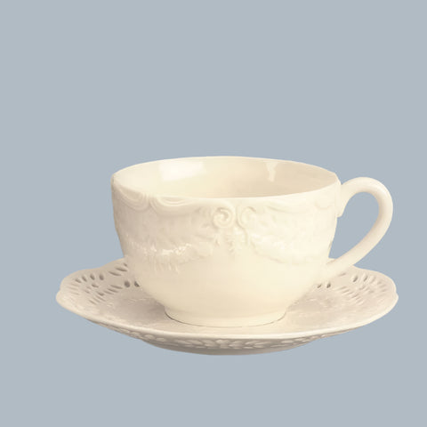 Tea Cup and Saucer Set - White Lace 6oz