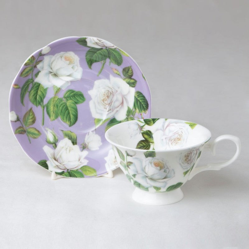 Tea Cup and Saucer Set - Purple White Rose