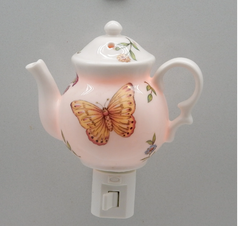 Night Light - Porcelain 14K Vintage ButterflyTeapot