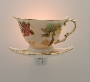 Night Light - Porcelain 14K Palm Tree Teacup-Tropical Tranquility