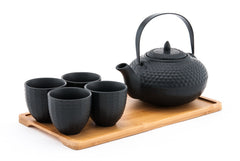 Tea Set-Ceramic Tea Set W/Bamboo Serving Tray
