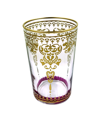 Bohemian Moroccan newest Tea Glasses Pink Colored Glass Gold Painted Grapes Vines Set